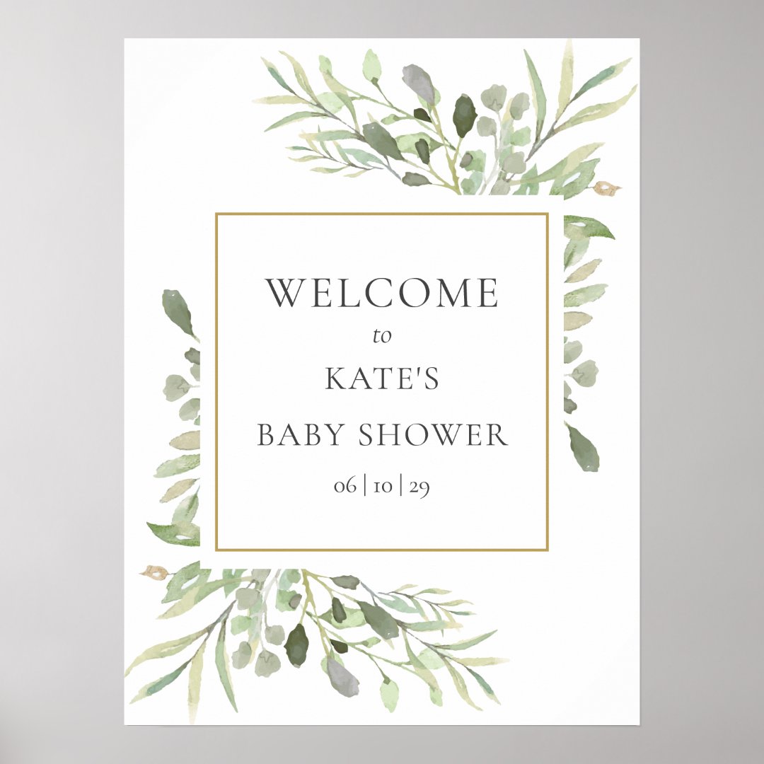 Watercolour Greenery Baby Shower Welcome Sign | Zazzle