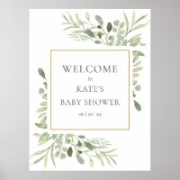 Watercolour Greenery Baby Shower Welcome Sign