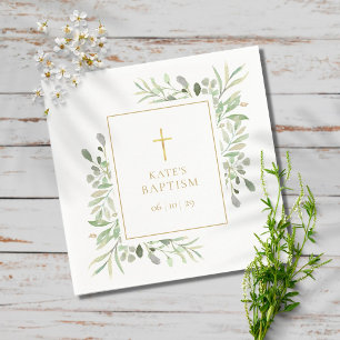 Watercolour Greenery Baptism Christening Napkins