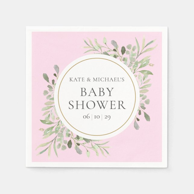 Watercolour Greenery Couples Baby Shower/Sprinkle Napkins (Front)