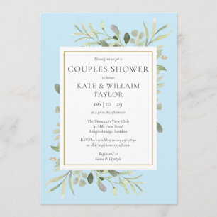 Watercolour Greenery Couples Blue Baby Boy Shower Invitation