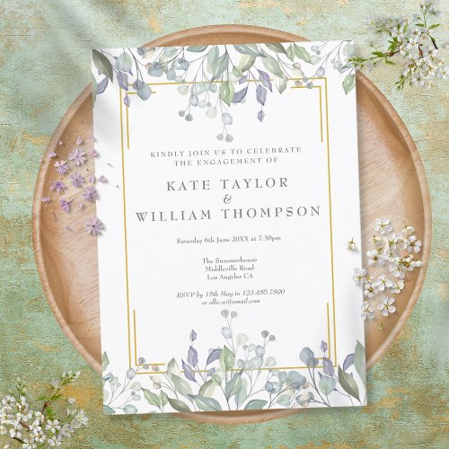 Watercolour Greenery Engagement Party Invitation