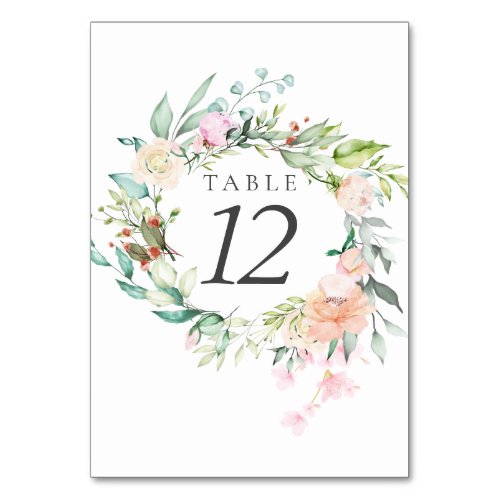 Watercolour Greenery Floral Wedding Table Numbers