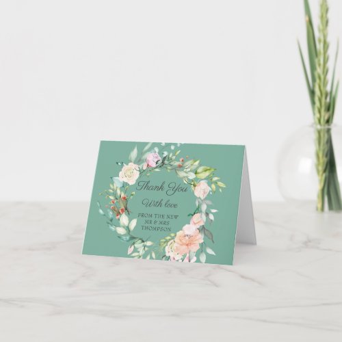 Watercolour Greenery Floral Wedding Thank You Card