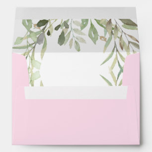Watercolour Greenery Leaves Pink Envelope