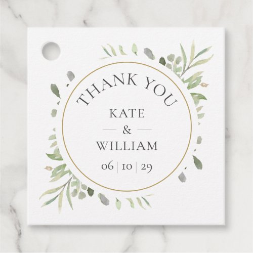 Watercolour Greenery Leaves Wedding Thank You Favor Tags