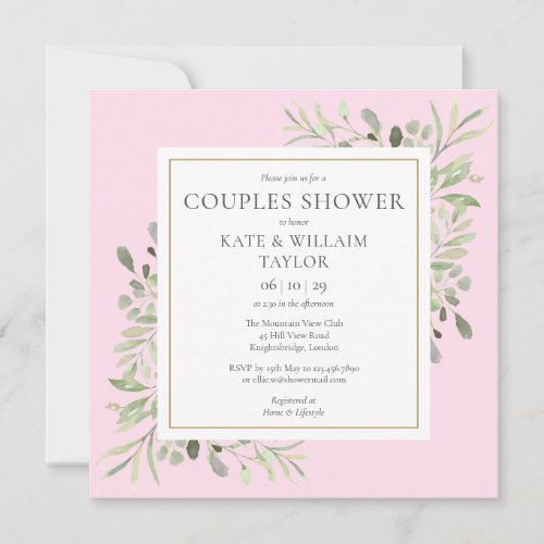 Watercolour Greenery Pink Couples Baby Girl Shower Invitation