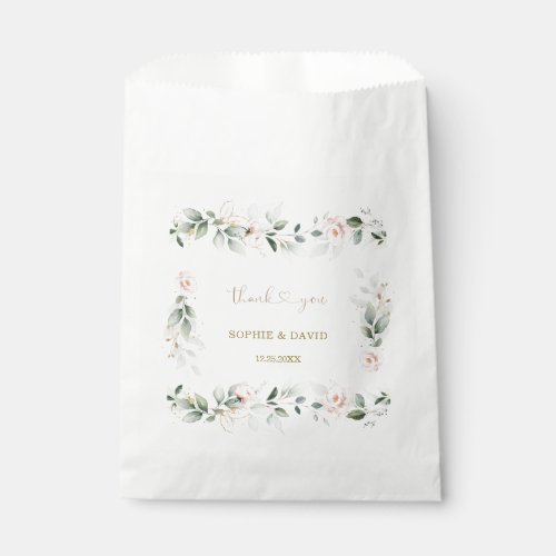 Watercolour Greenery Pink Floral Gold Wedding Favo Favor Bag