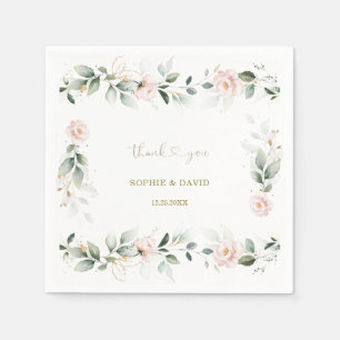 Watercolour Greenery Pink Floral Gold Wedding Napkins