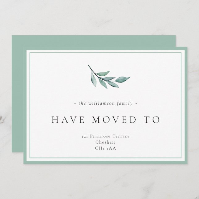 Watercolour Greenery We Have Moved  Announcement (Front/Back)