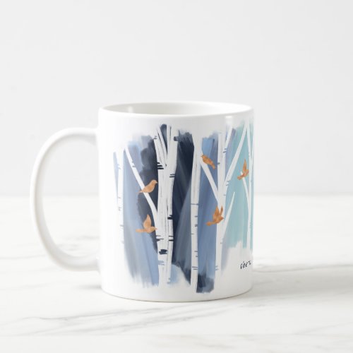 Watercolour Grey Wash Birch Trees  Gold Doves Coffee Mug