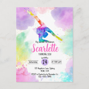 Watercolour Gymnastics post card invitation