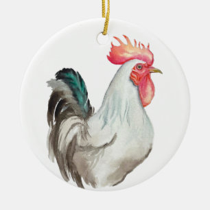 Watercolour hand drawing of a Rooster Ceramic Ornament
