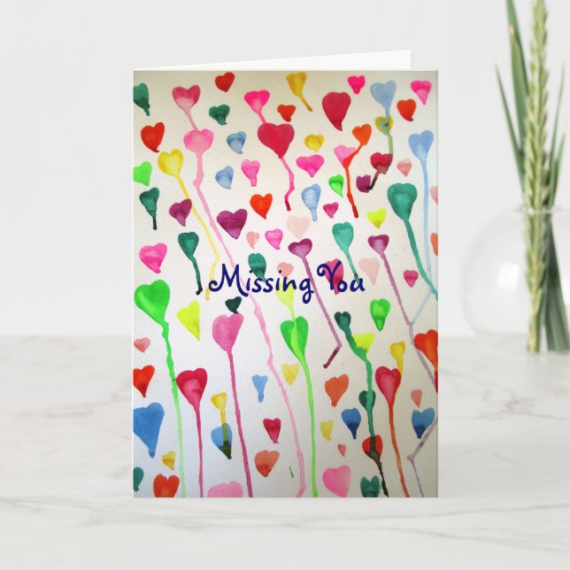 Watercolour hearts art Missing You love card (Front)