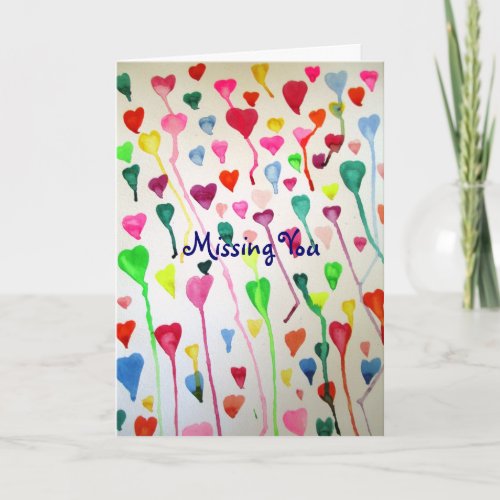 Watercolour hearts art Missing You love card