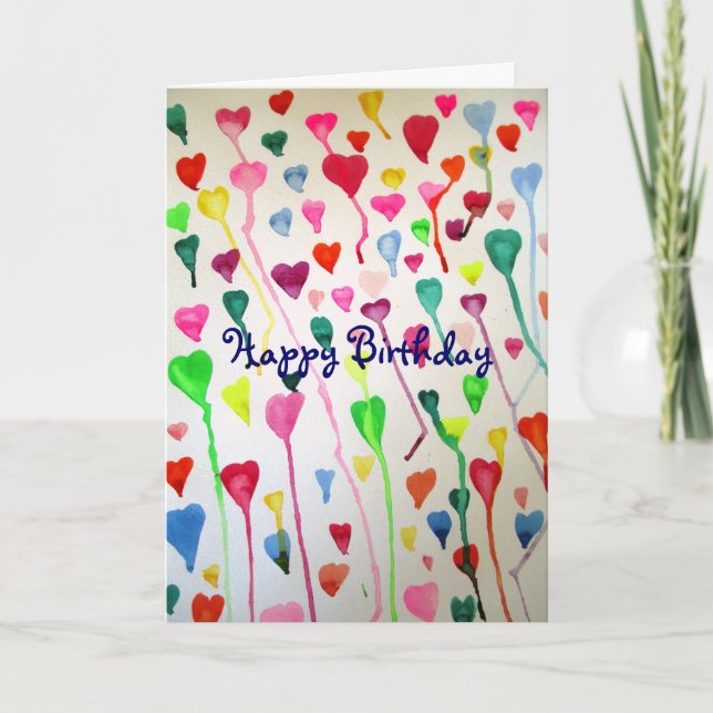 Watercolour hearts Happy Birthday art Card (Front)