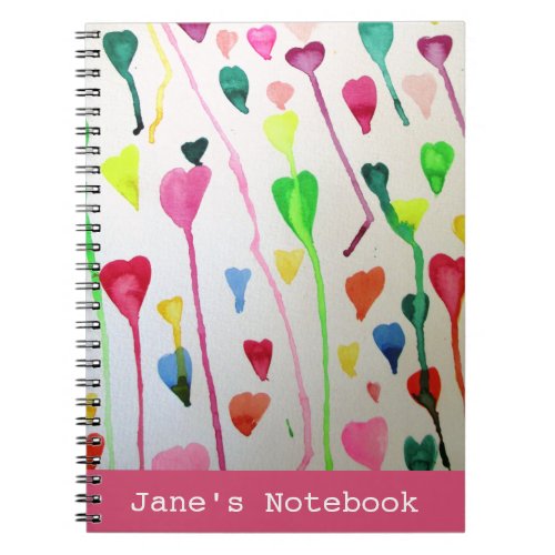 Watercolour hearts illustration art customisable notebook
