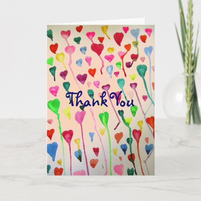 Watercolour hearts Thank You whimsical art Card (Front)