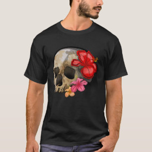 Watercolour hippie gothic skull hibiscus floral Ha T-Shirt