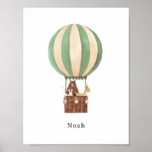 Watercolour Hot Air Balloon Ride Name Poster