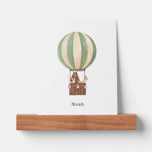 Watercolour Hot Air Balloon Ride With Animals Name Picture Ledge (Front)