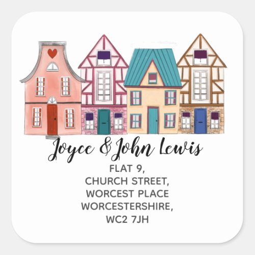 watercolour houses Change of Address Stickers