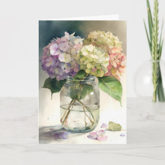 Watercolour hydrangea flowers card