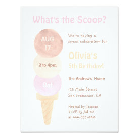 Watercolour Ice Cream Birthday Party Invitations
