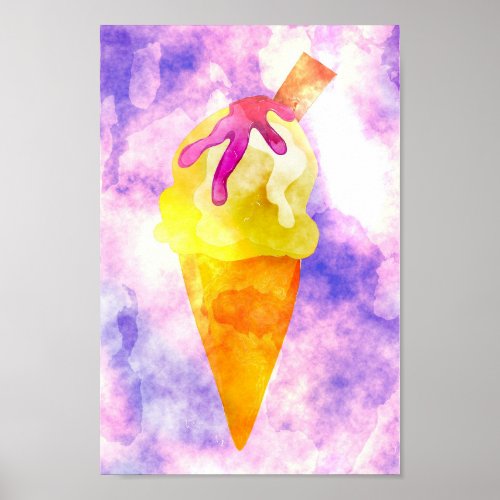 Watercolour Ice Cream Cone Poster