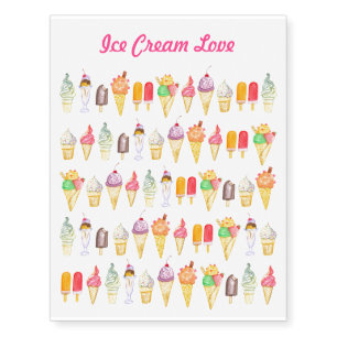 Watercolour Ice Cream - Temporary Tattoos