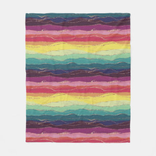 Watercolour ink gold glitter rainbow stripes fleece blanket