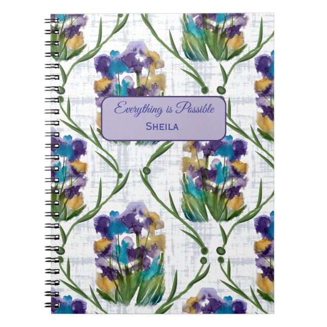 Watercolour Iris Floral Wreath Notebook (Front)