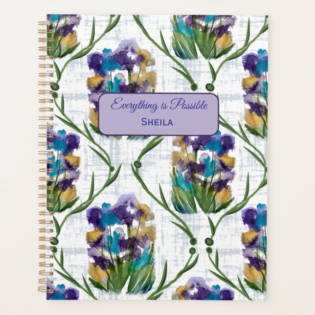 Watercolour Iris Floral Wreath Notebook (Front)