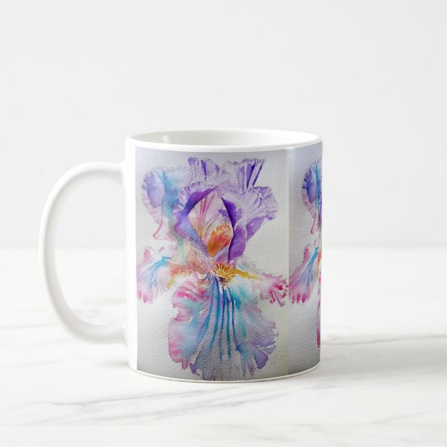Watercolour Iris Flower Painting art irises Coffee Mug (Left)