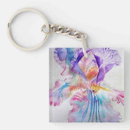 Watercolour Iris Flower Painting art irises Key Ri Keychain