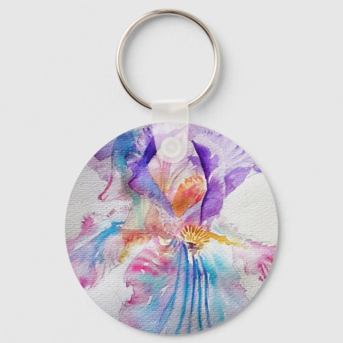 Watercolour Iris Flower Painting art irises Keychain