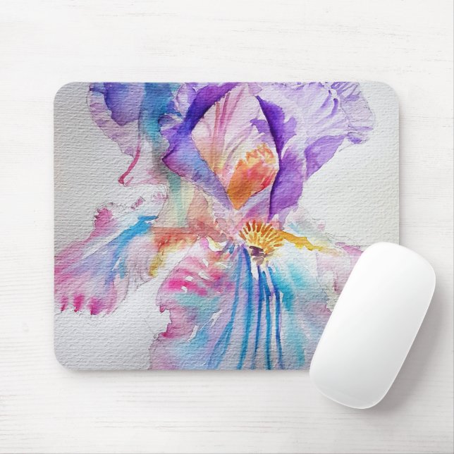 Watercolour Iris Flower Painting art irises Mouse Pad (With Mouse)