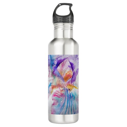 Watercolour Iris Flower Painting art irises Purple Stainless Steel Water Bottle