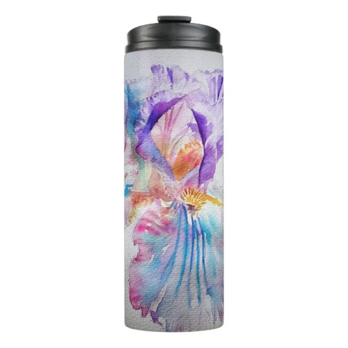 Watercolour Iris Flower Painting art irises Purple Thermal Tumbler