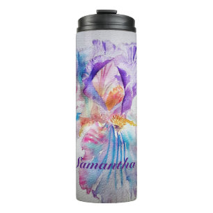 Watercolour Iris Flower Painting art irises Purple Thermal Tumbler