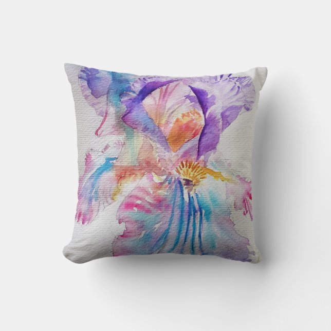 Watercolour Iris Flower Painting art irises Purple Throw Pillow (Front)