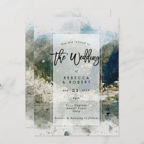 watercolour Italy Amalfi modern wedding invitation