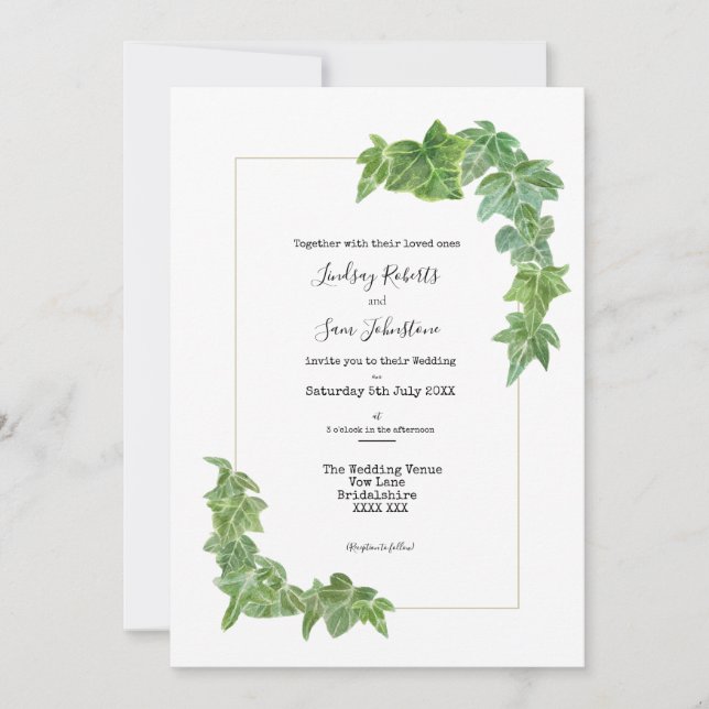 Watercolour Ivy Trim Wedding Invitation  (Front)