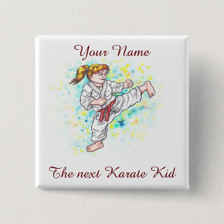 Watercolour Karate Kids high kicking girl Button