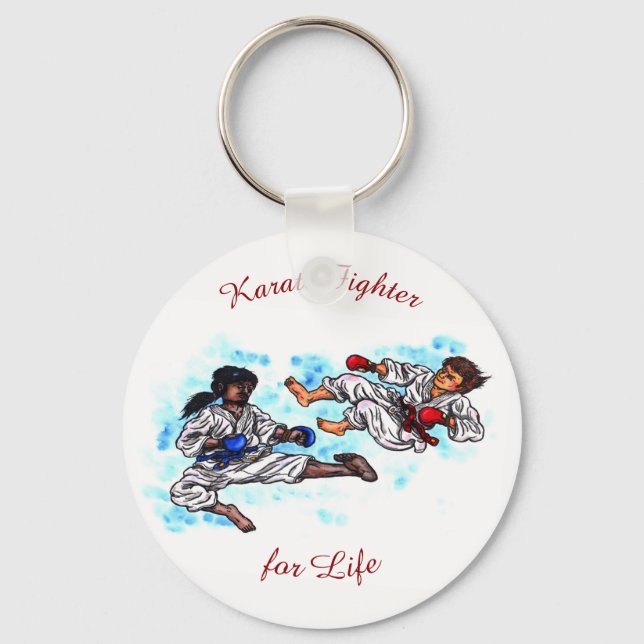 watercolour karate men fighting tournament battle keychain (Front)