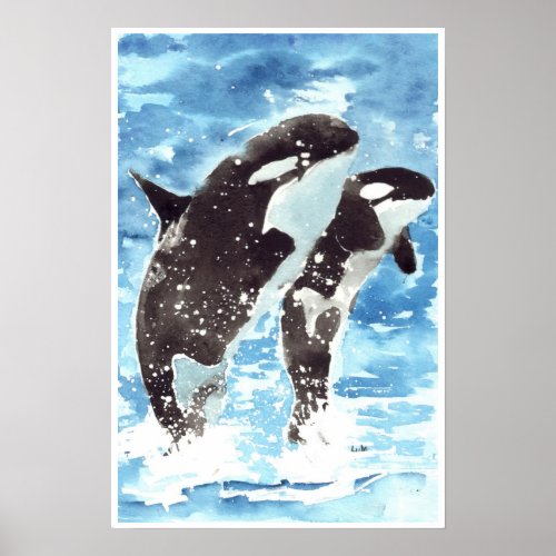 Watercolour killer whales poster
