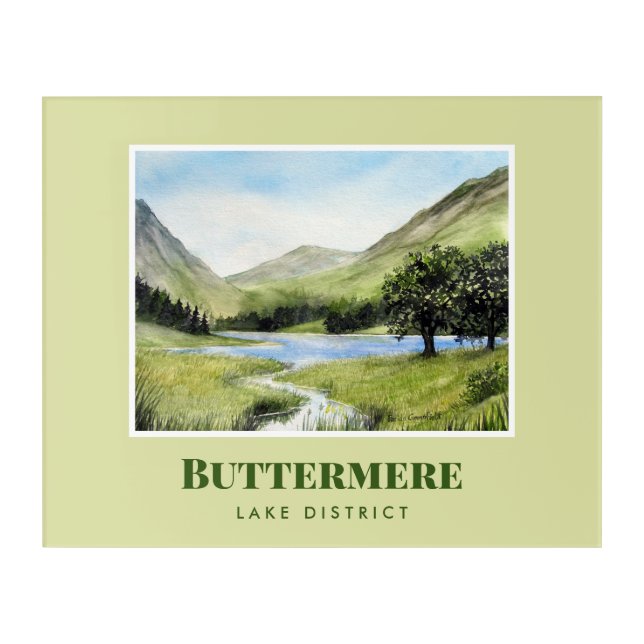 Watercolour Landscape Painting of Lake Buttermere Acrylic Print (Front)