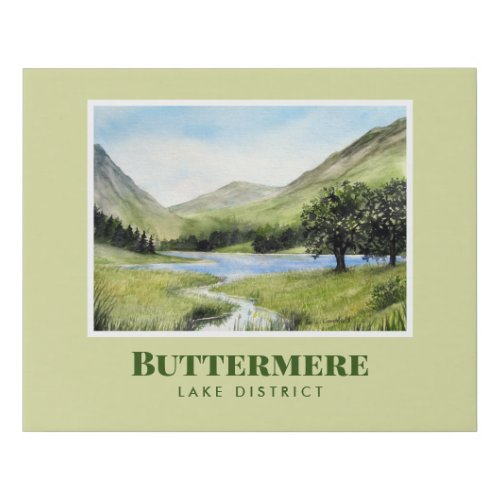 Watercolour Landscape Painting of Lake Buttermere Faux Canvas Print