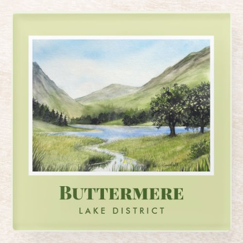 Watercolour Landscape Painting of Lake Buttermere Glass Coaster