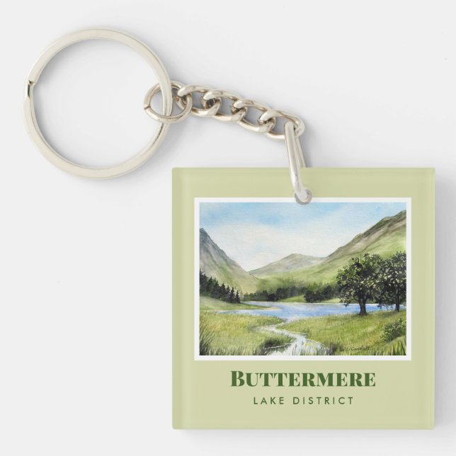 Watercolour Landscape Painting of Lake Buttermere Keychain (Front)